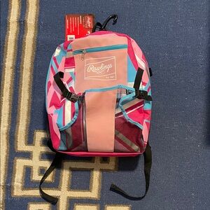 Rawlings Vibrant Pink and Blue Backpack glove set